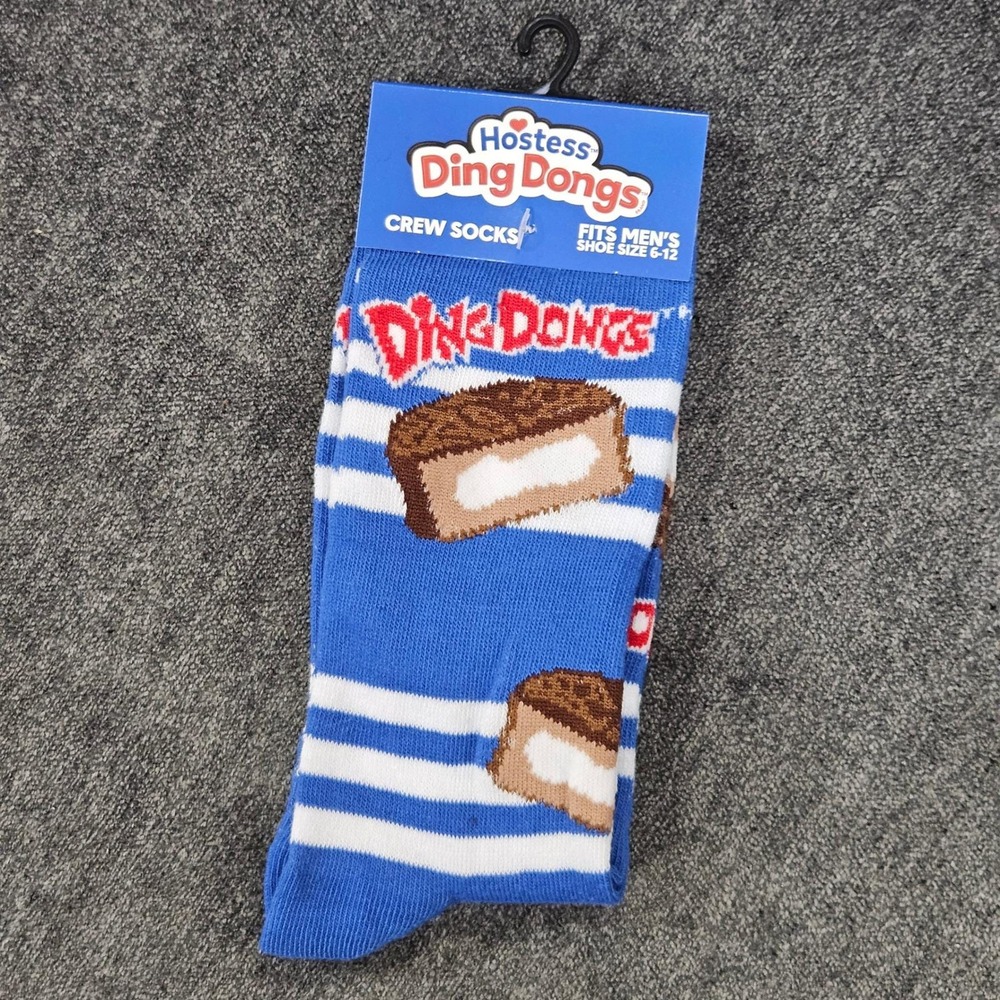 Hostess Ding Dongs Crew Socks Fits Mens Shoe Size 6-12‎ Blue White Treat